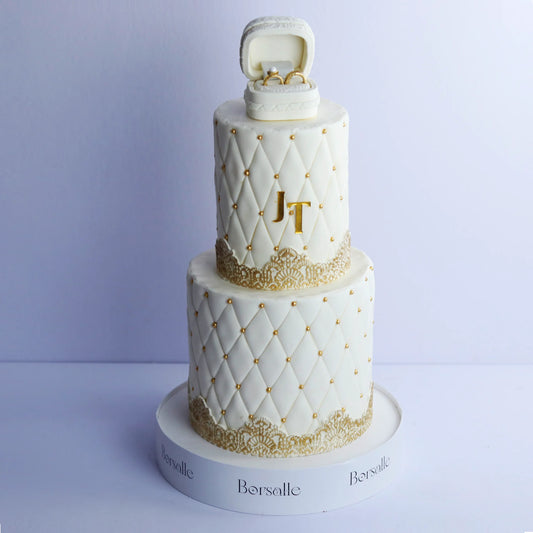 Two-Tier Golden Rings Engagement Cake