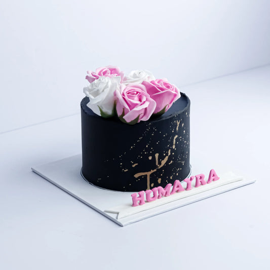 Black and Pink Floral Cake