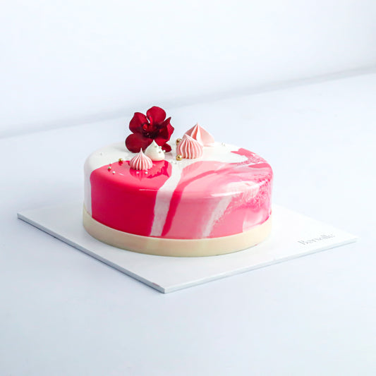 Pink Floral Mirror Glaze Cake