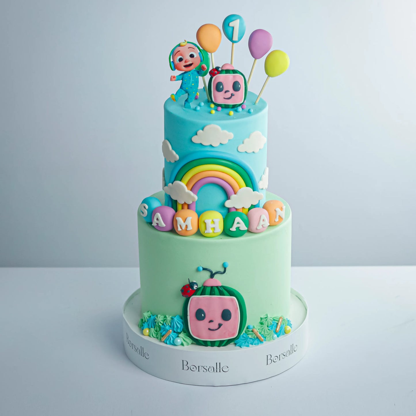 Two-Tier Cocomelon Birthday Theme Cake