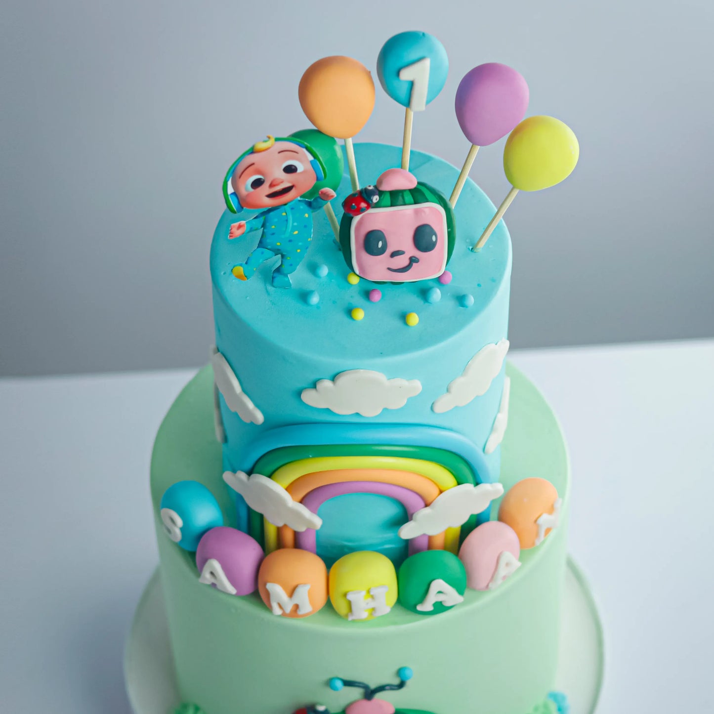 Two-Tier Cocomelon Birthday Theme Cake