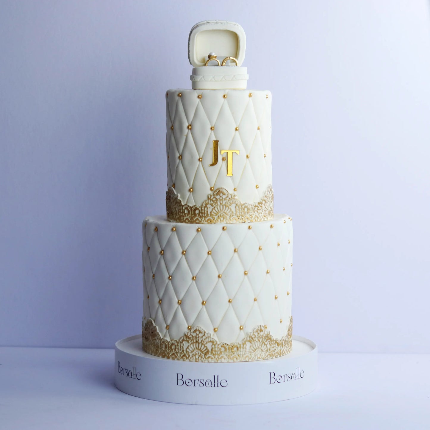 Two-Tier Golden Rings Elegance Cake