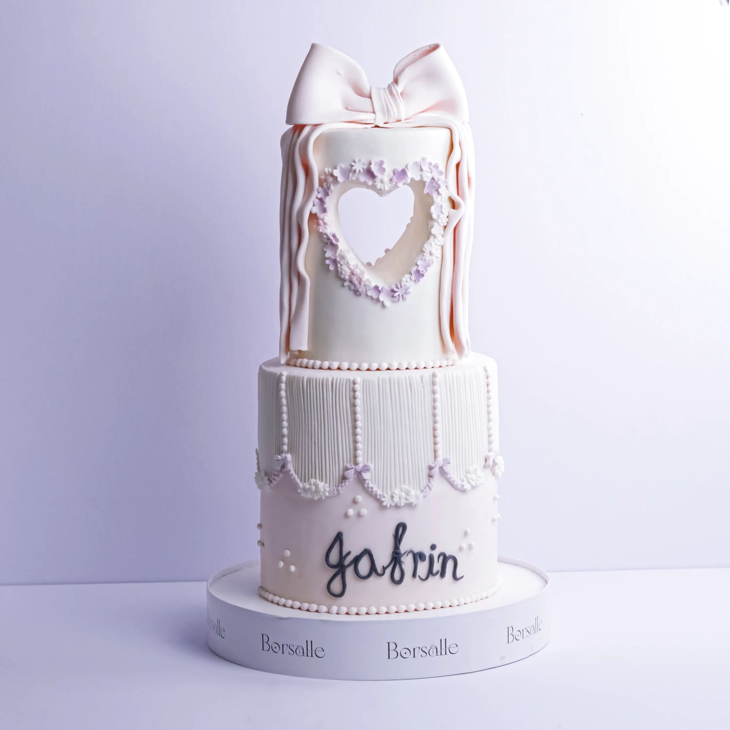 Two-Tier Bow and Heart Cake