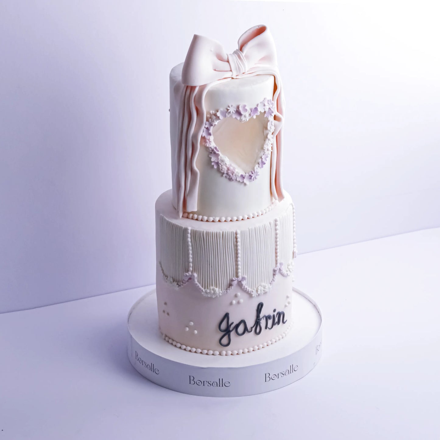 Two-Tier Bow and Heart Cake