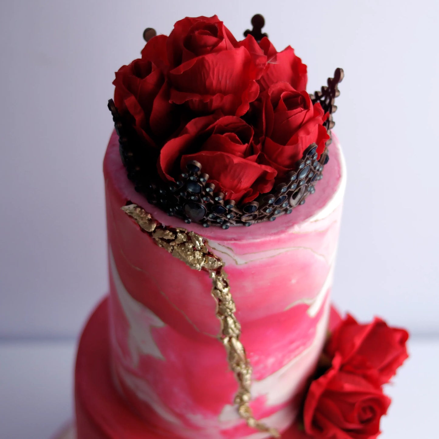 Two-Tier Red Rose Anniversary Cake