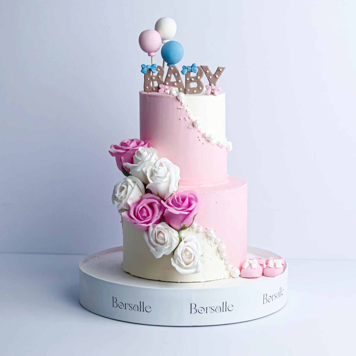 Two-Tier Pink Floral Birthday Cake