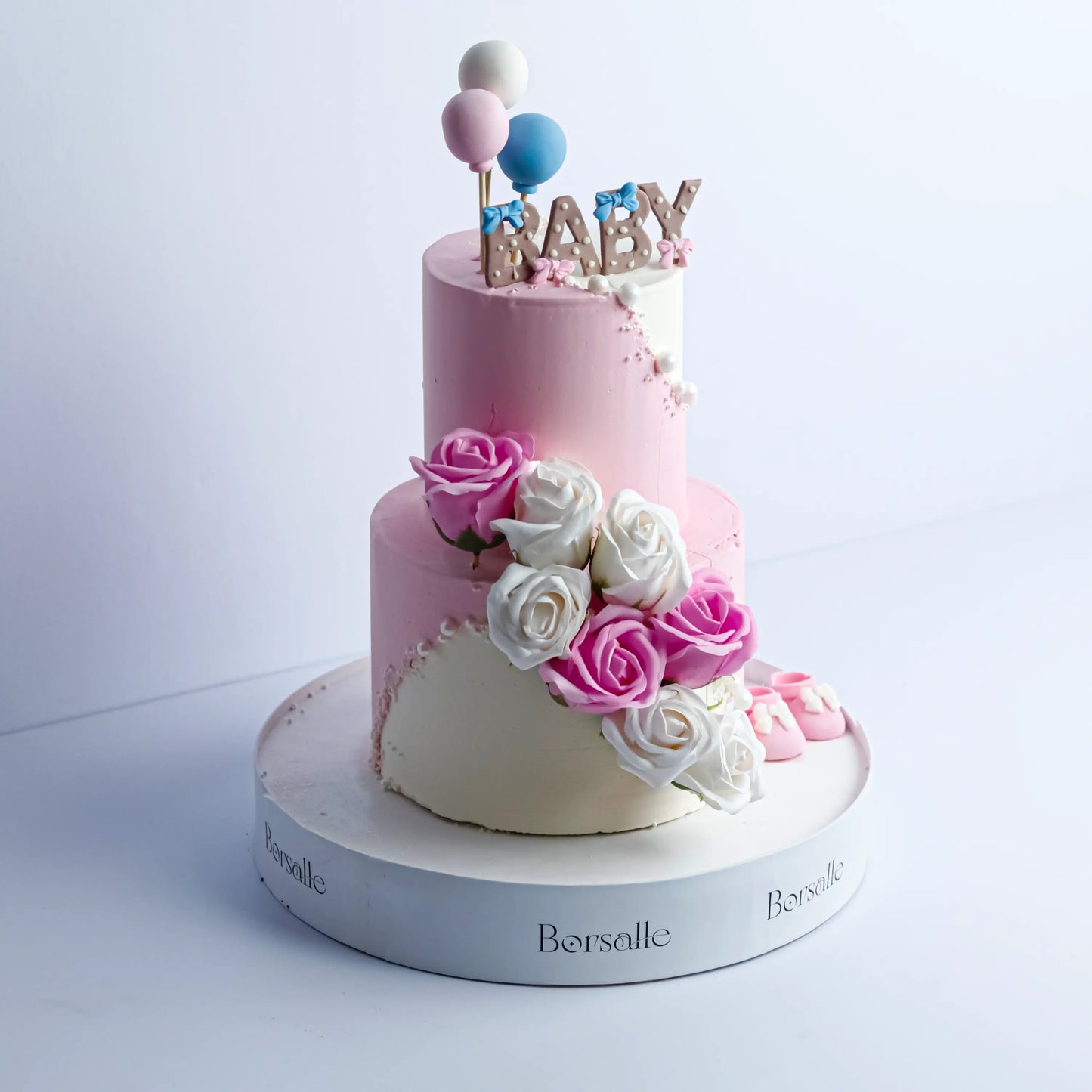 Two-Tier Pink Floral Birthday Cake