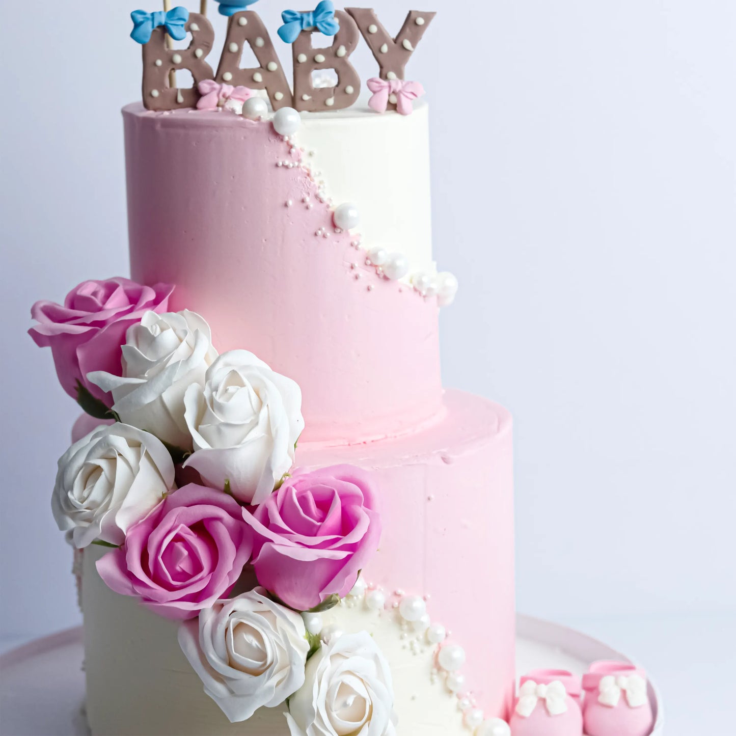 Two-Tier Pink Floral Birthday Cake