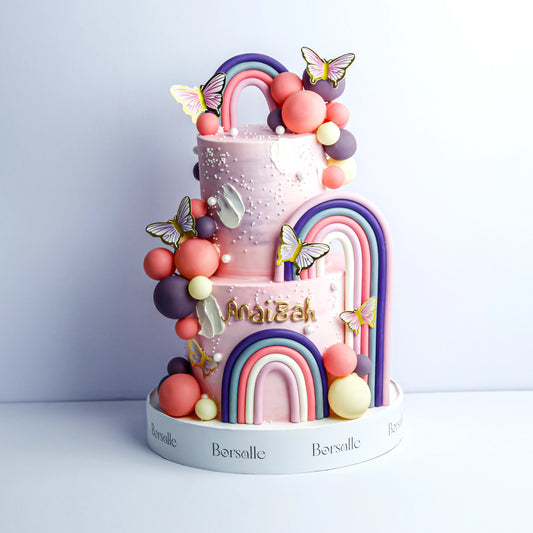 Two-Tier Butterfly & Rainbow Cake