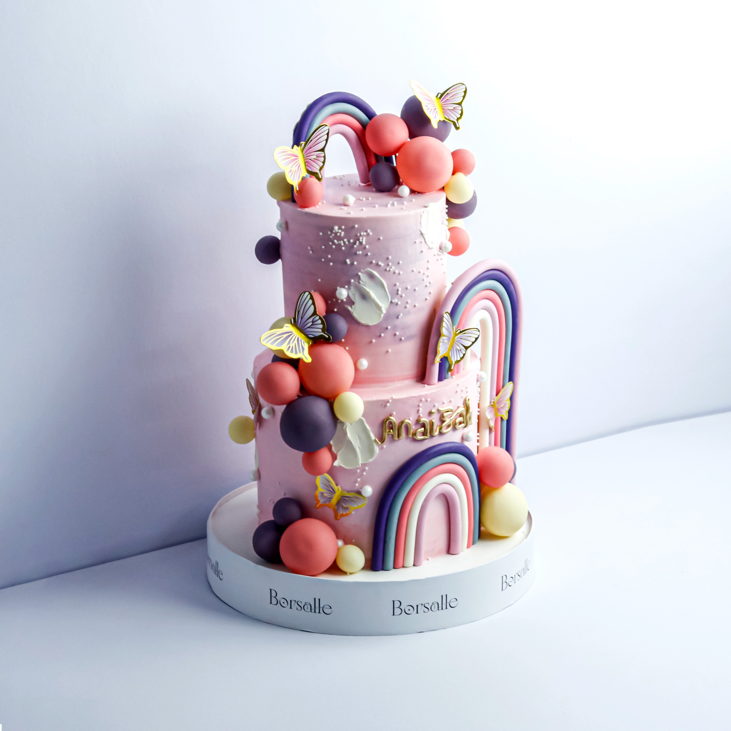 Two-Tier Butterfly & Rainbow Cake