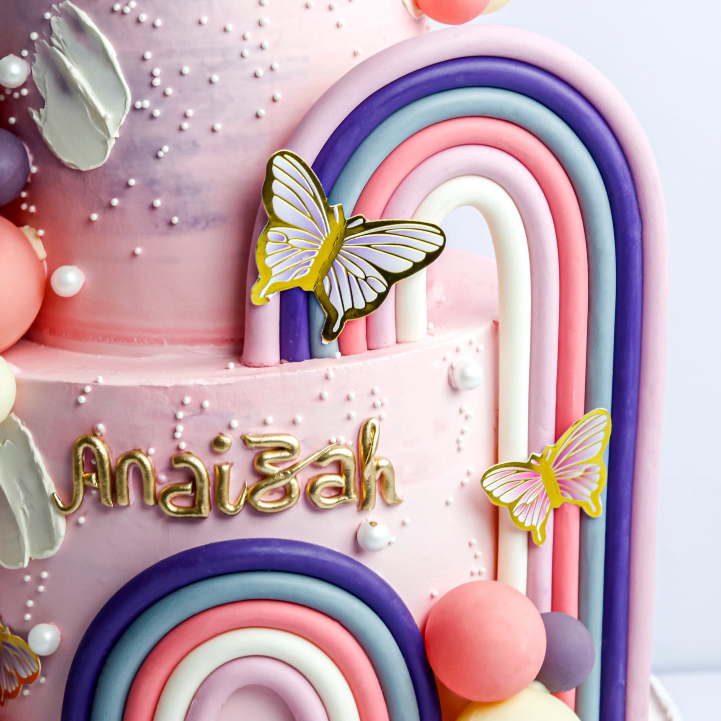 Two-Tier Butterfly & Rainbow Cake