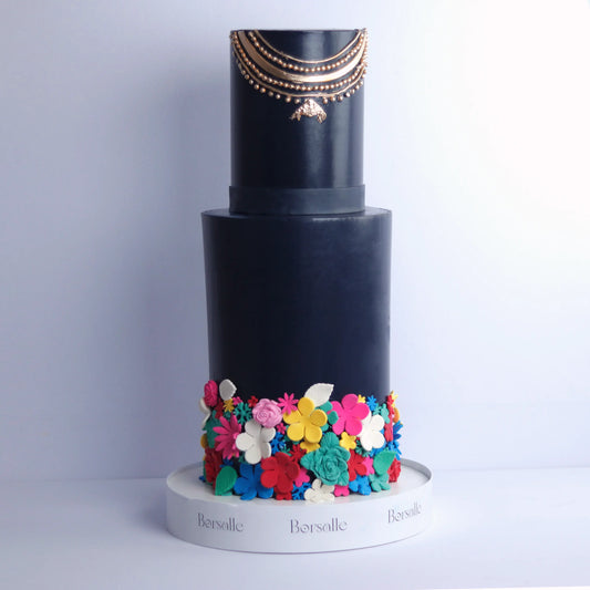 Two tier Black Floral Cake