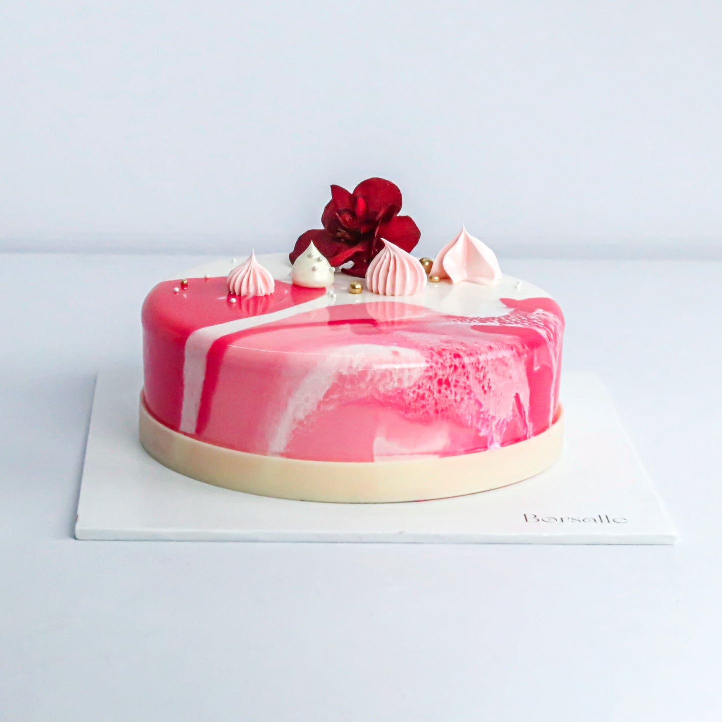 Pink Floral Mirror Glaze Cake