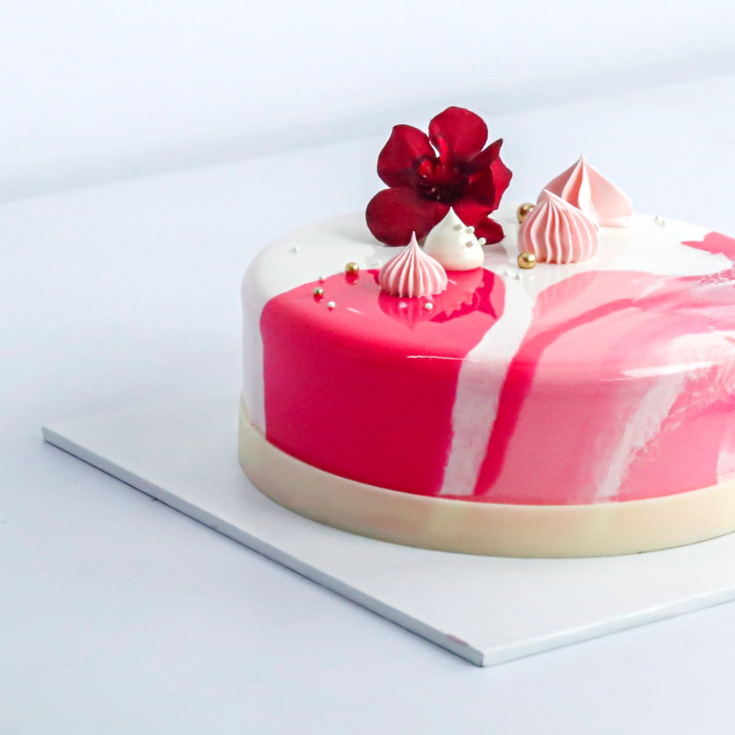 Pink Floral Mirror Glaze Cake