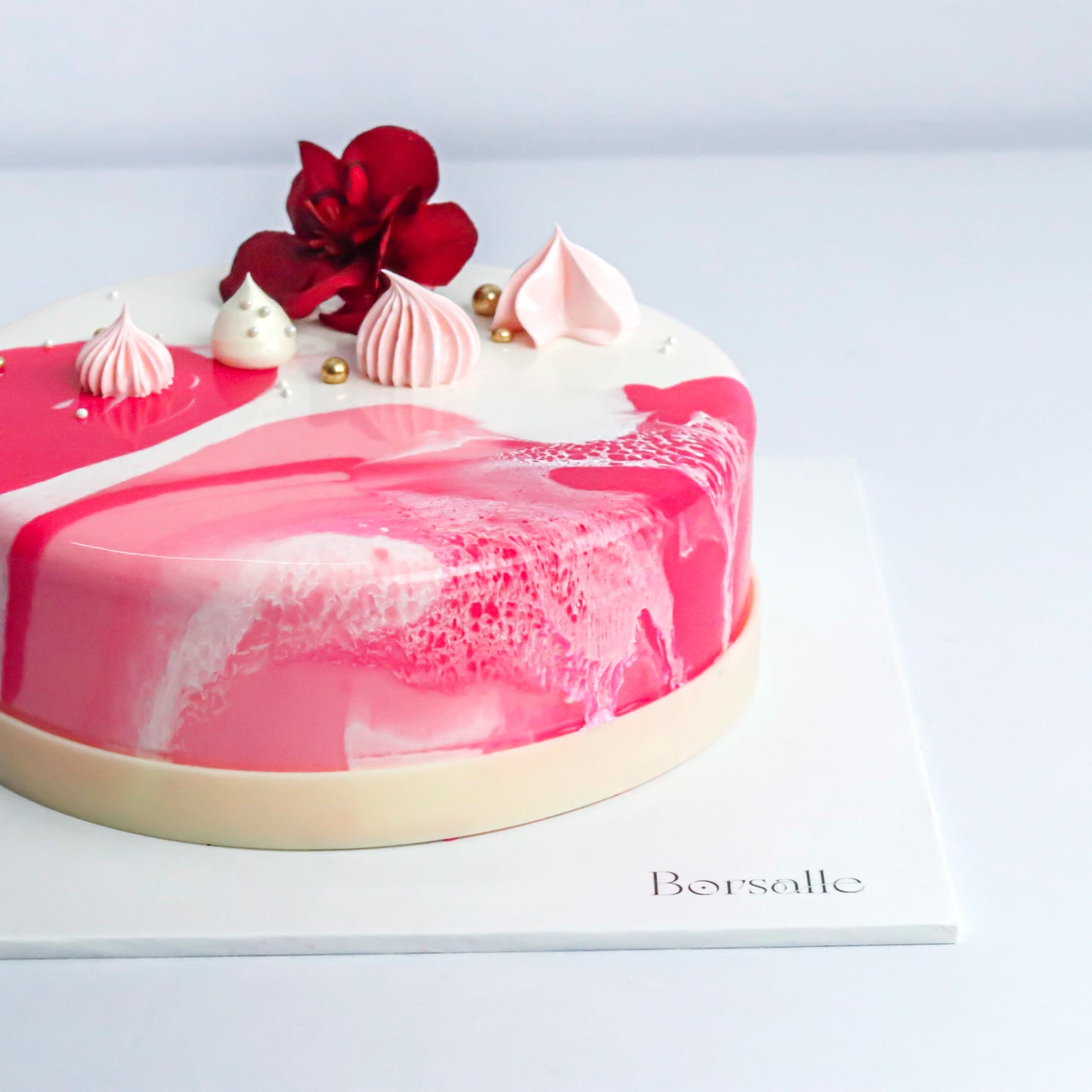 Pink Floral Mirror Glaze Cake