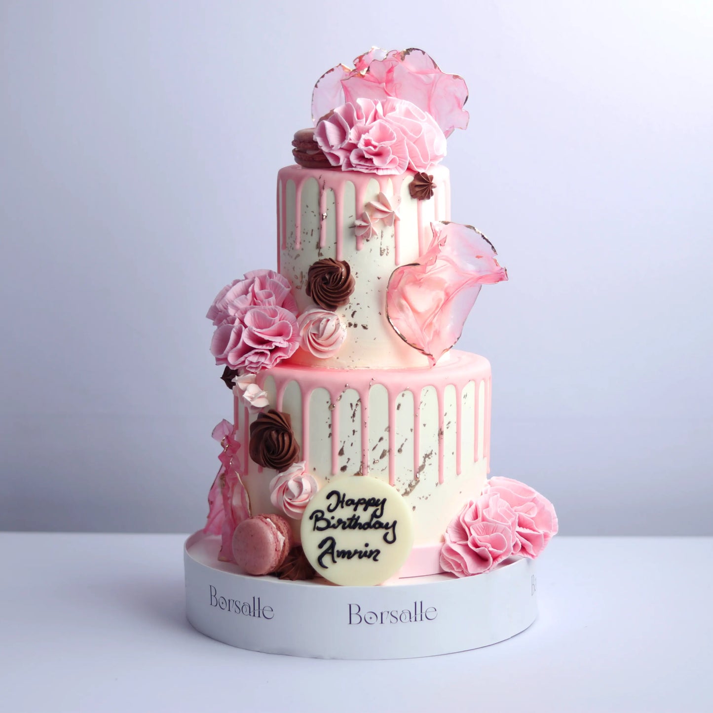 Two-Tier Pink Floral Anniversary Cake