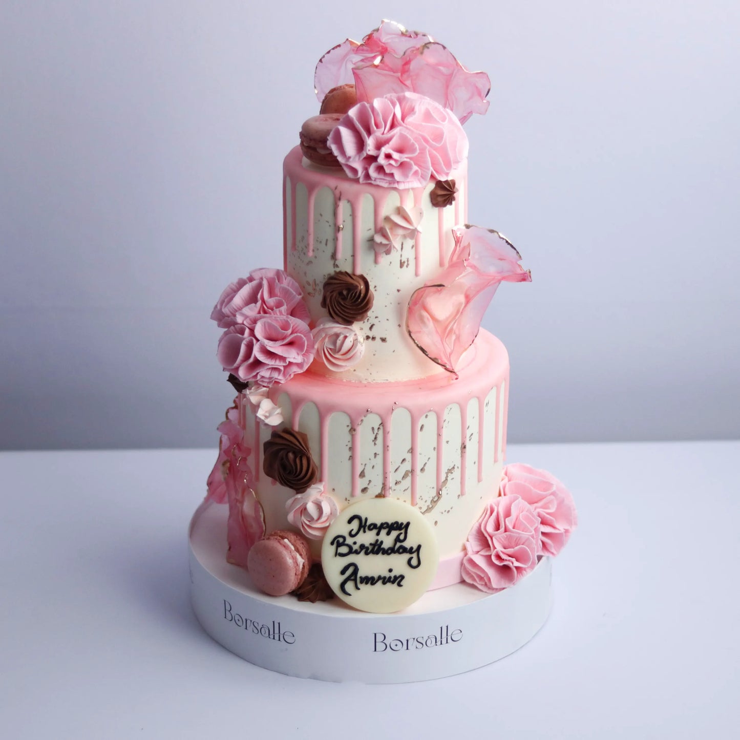 Two-Tier Pink Floral Anniversary Cake