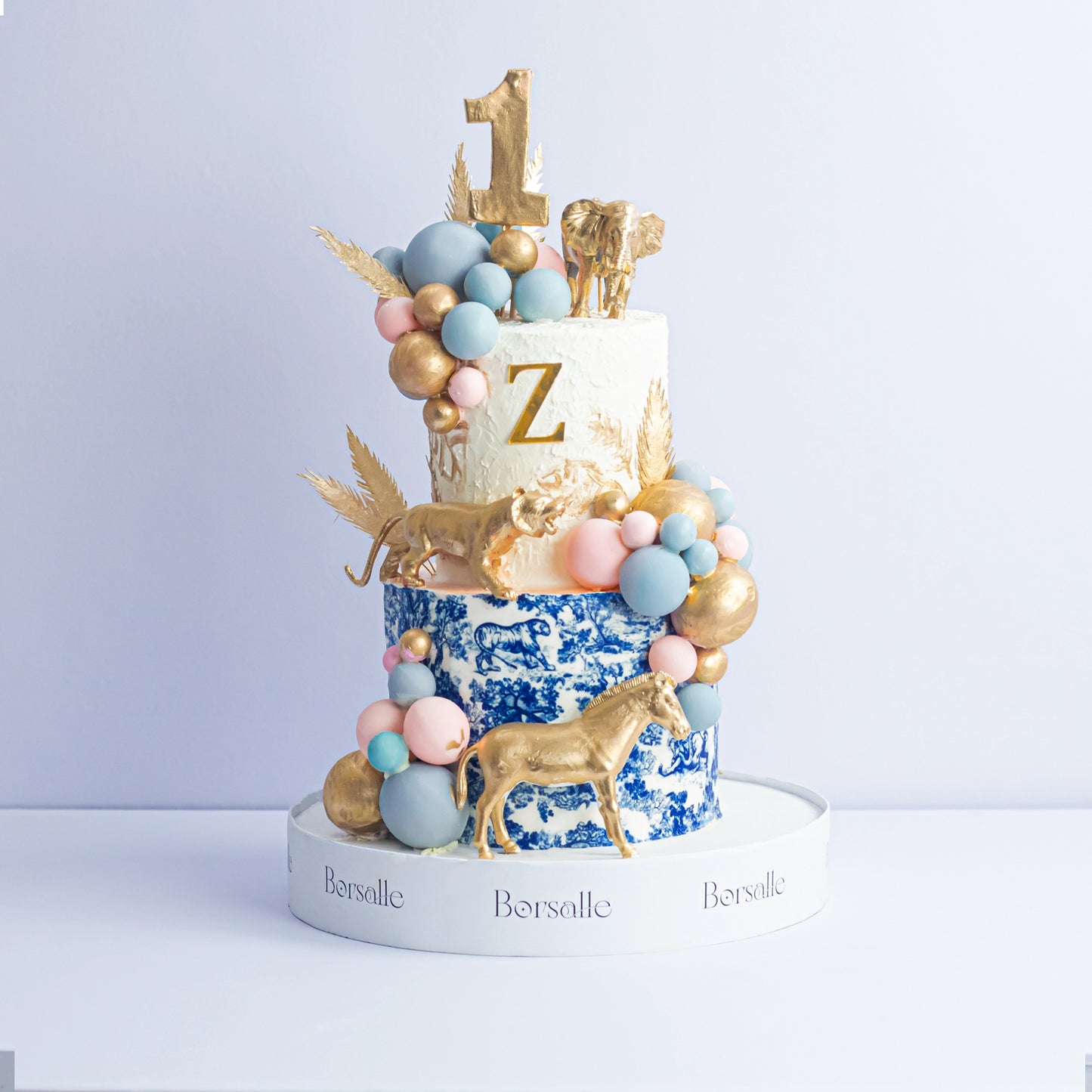 Two-Tier Golden Jungle Theme Cake