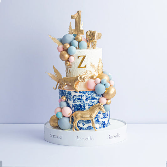 Two-Tier Golden Jungle Theme Cake
