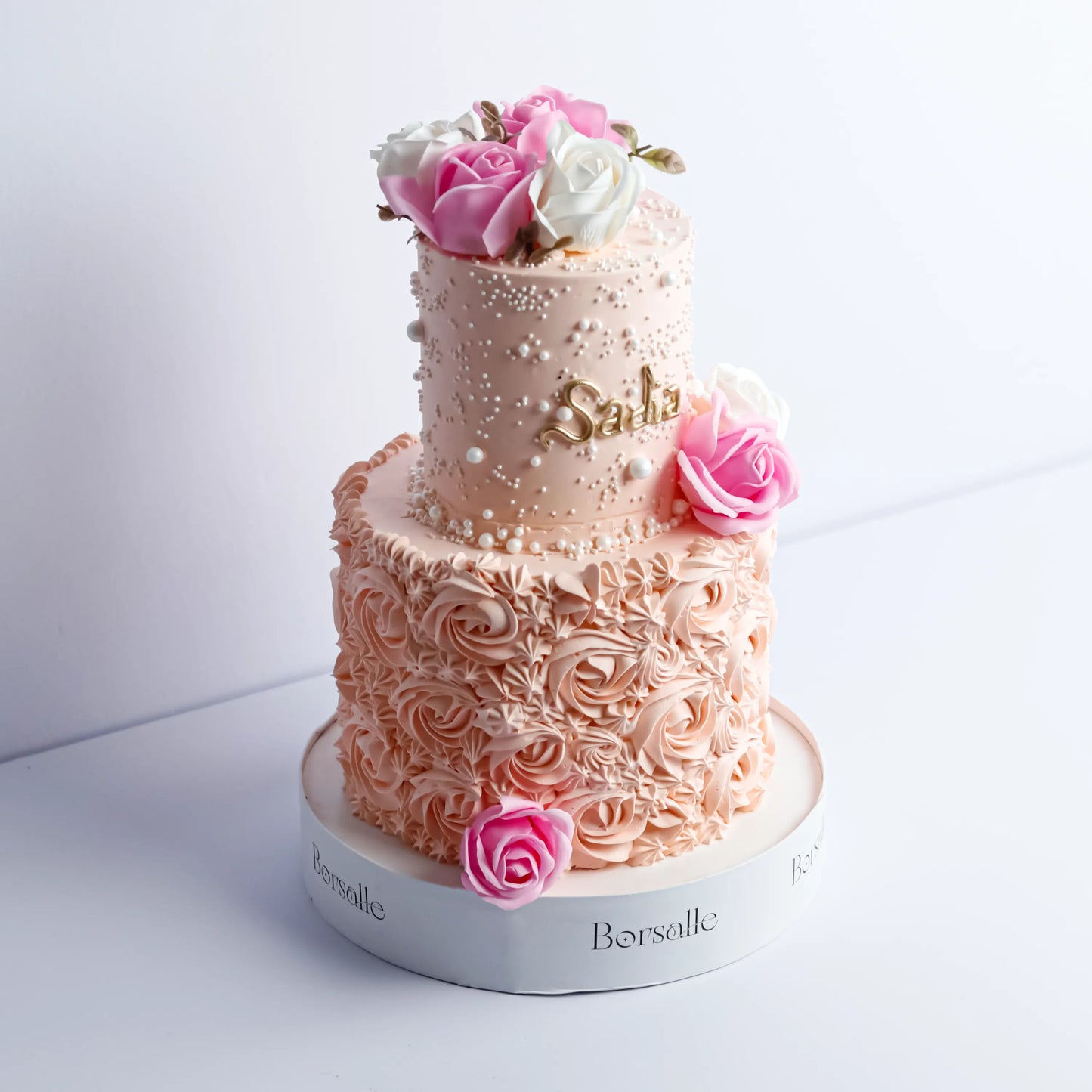 Two-Tier Peach Floral Celebration Cake