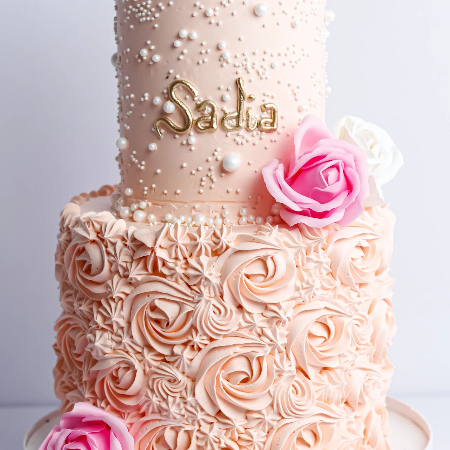 Two-Tier Peach Floral Celebration Cake