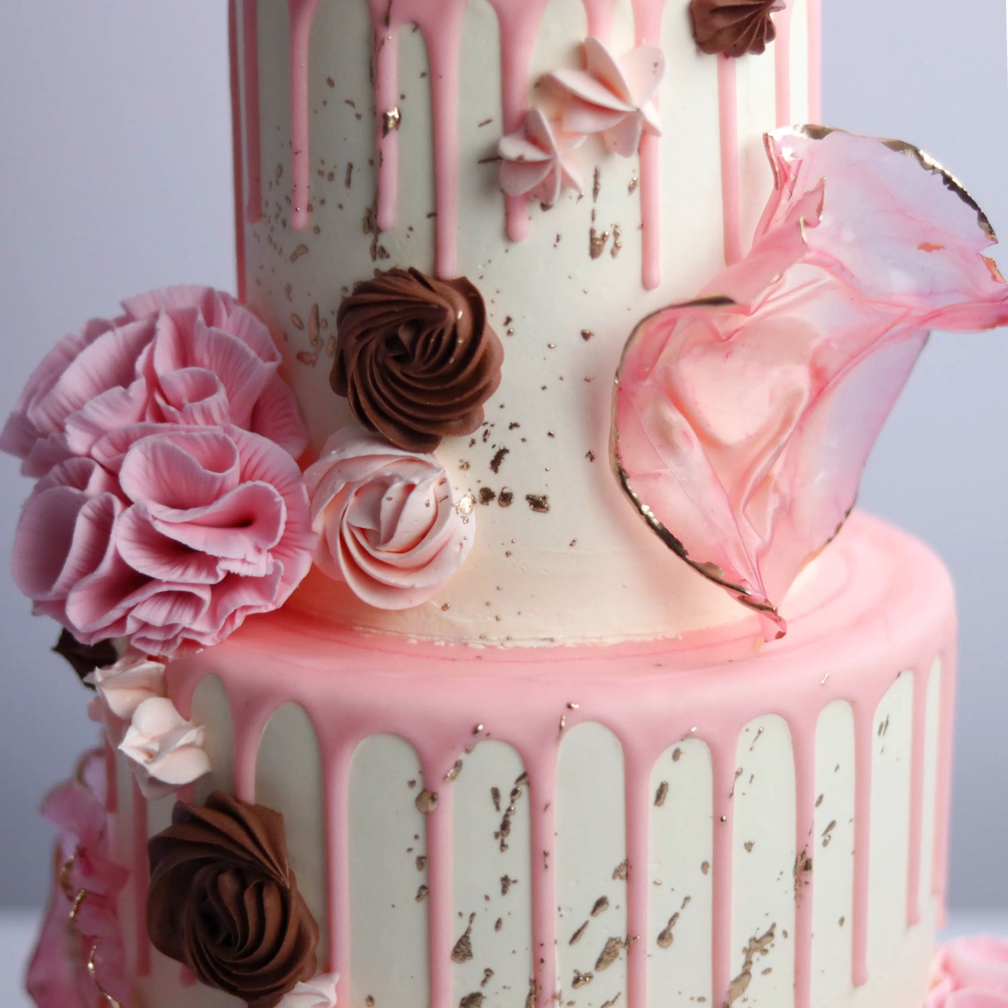 Two-Tier Pink Floral Anniversary Cake