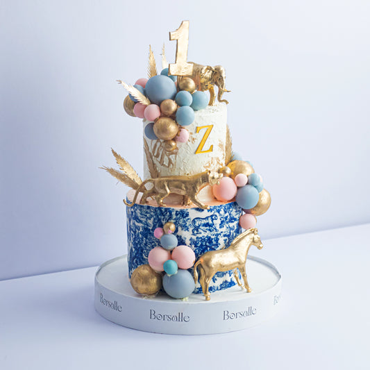 Two-Tier Golden Jungle Theme Cake