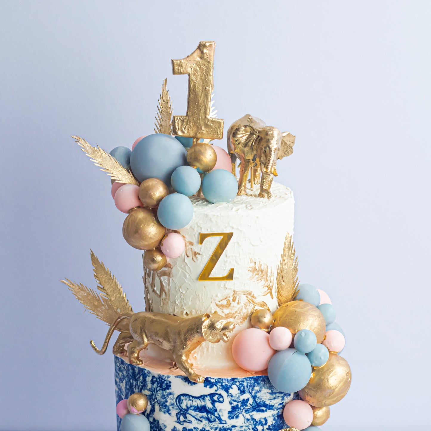 Two-Tier Golden Jungle Theme Cake