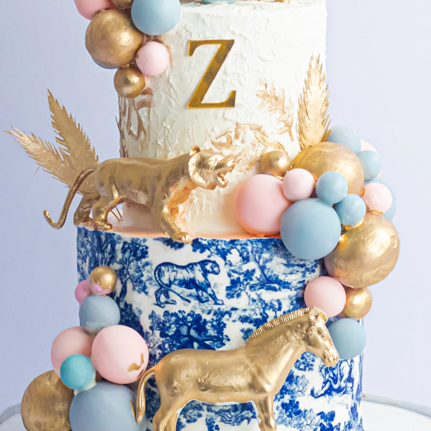 Two-Tier Golden Jungle Theme Cake