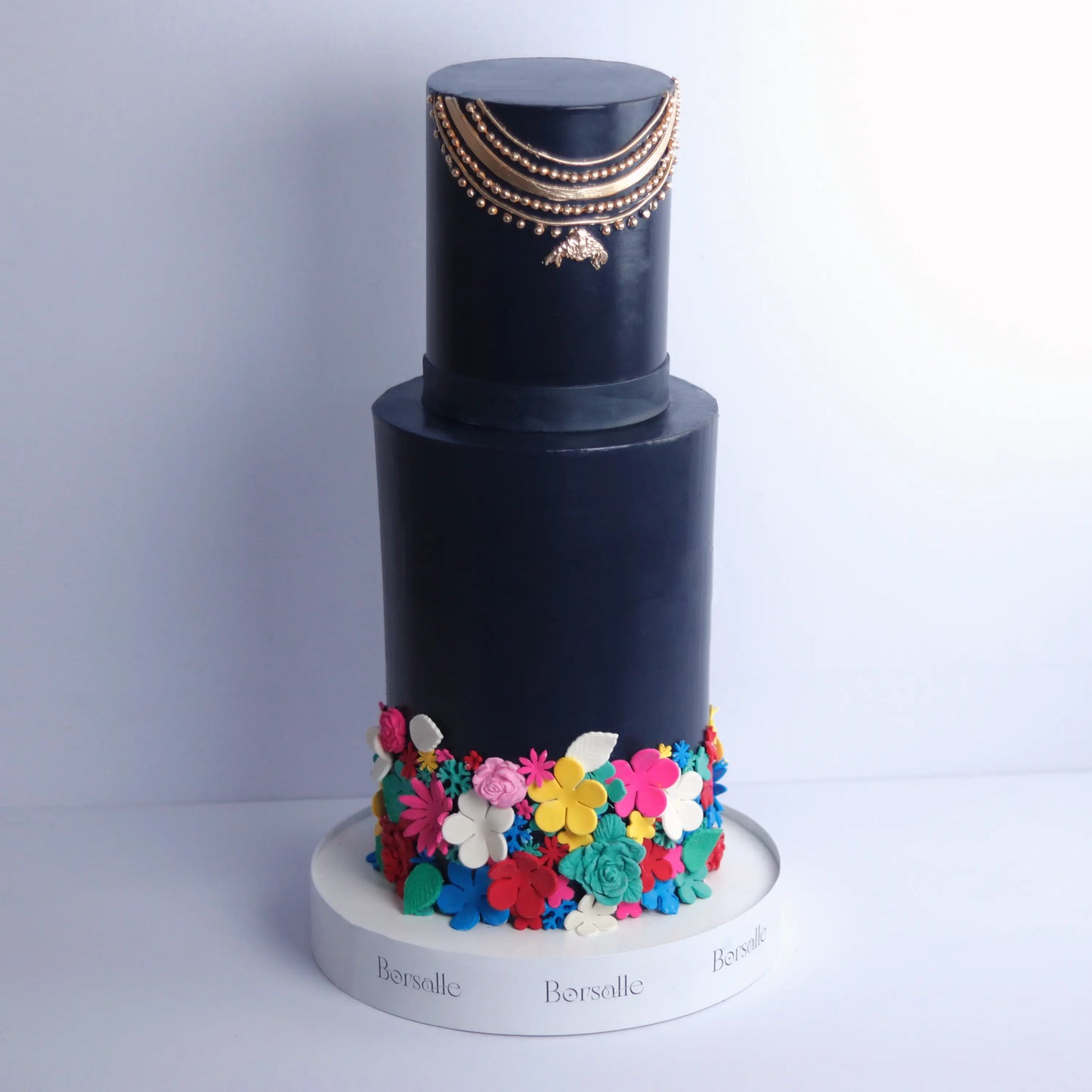 Two tier Black Floral Cake