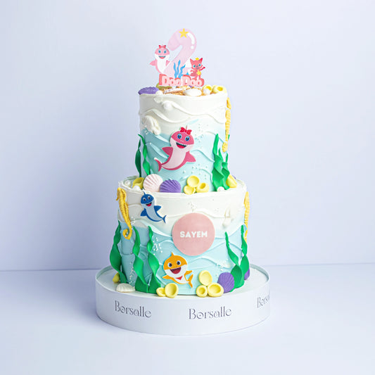 Two-Tier Baby Shark Birthday Cake