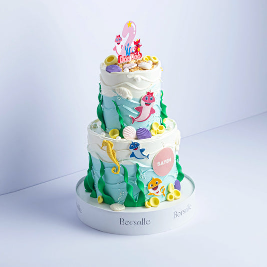 Two-Tier Baby Shark Birthday Cake
