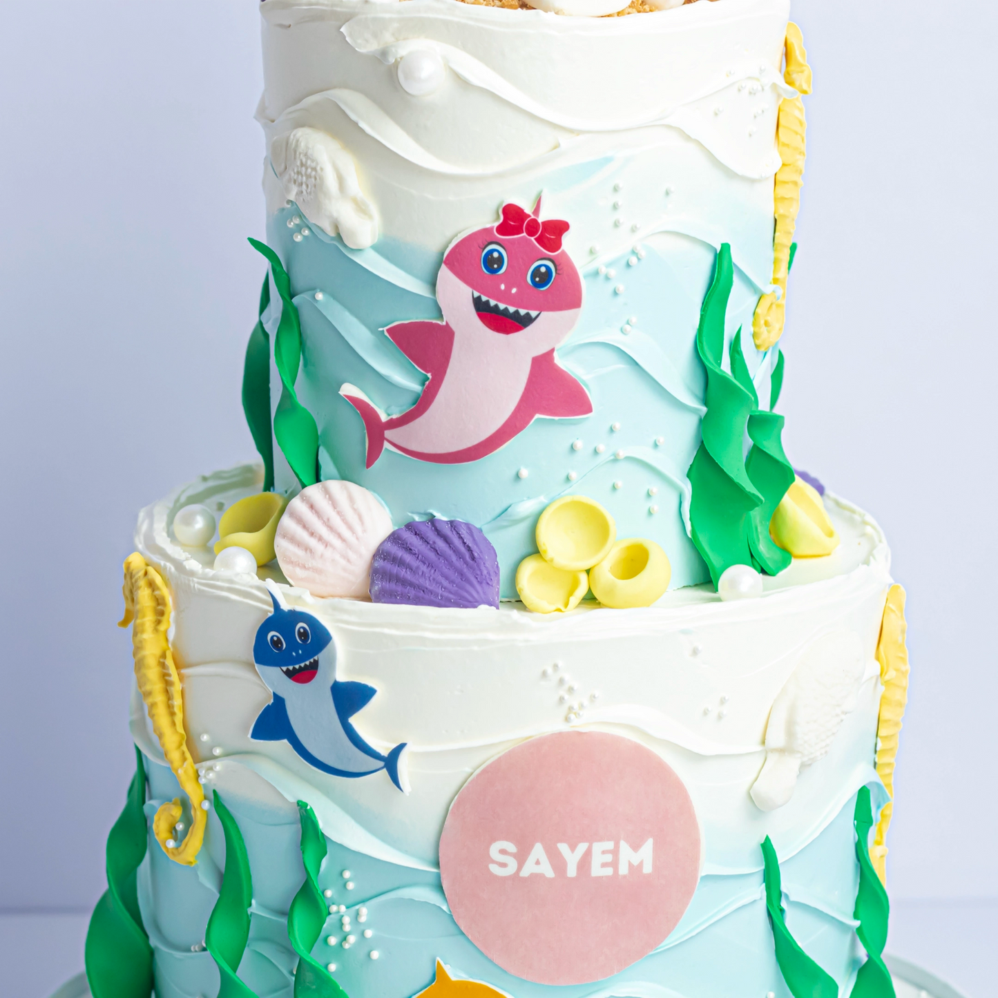Two-Tier Baby Shark Birthday Cake