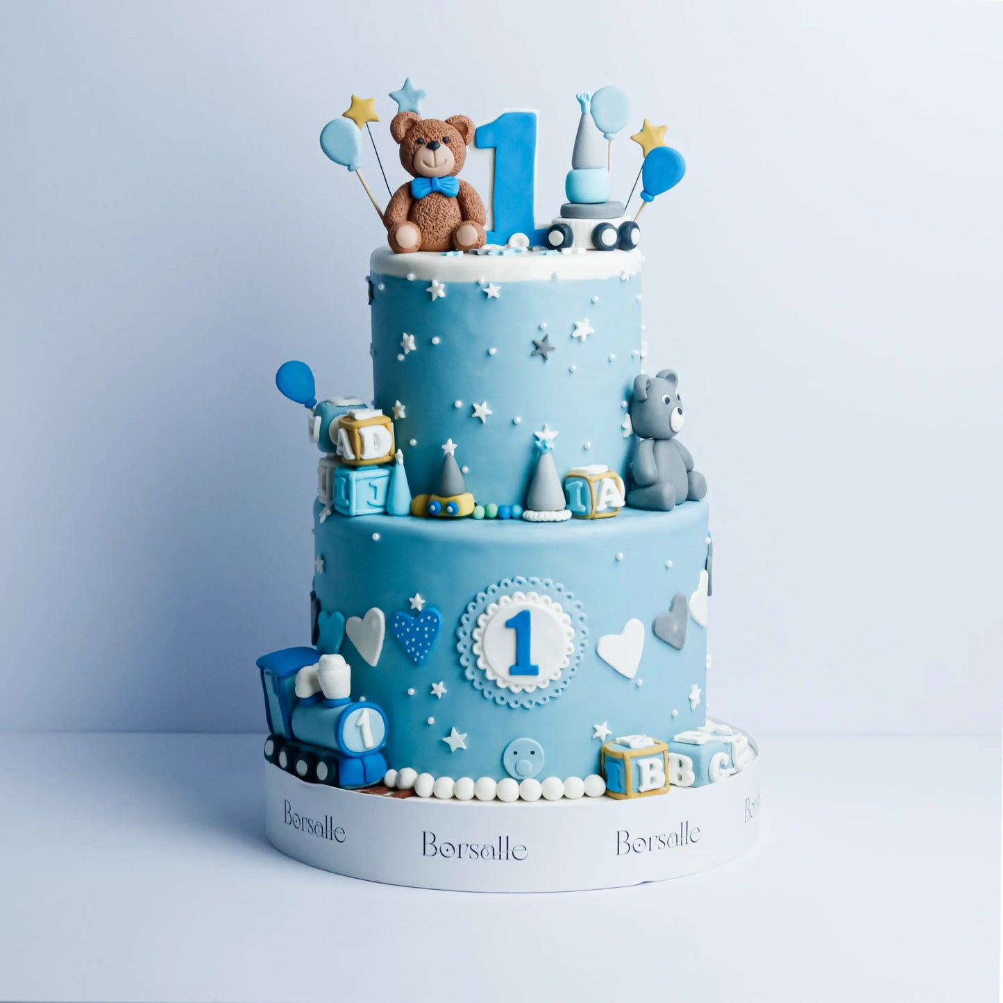 Two-Tier Baby boy 1st Birthday Cake