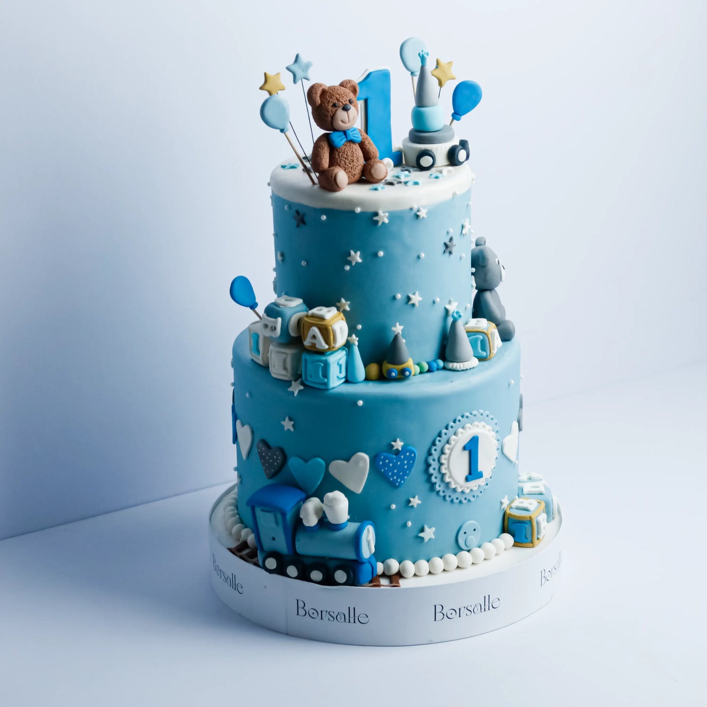 Two-Tier Baby boy 1st Birthday Cake