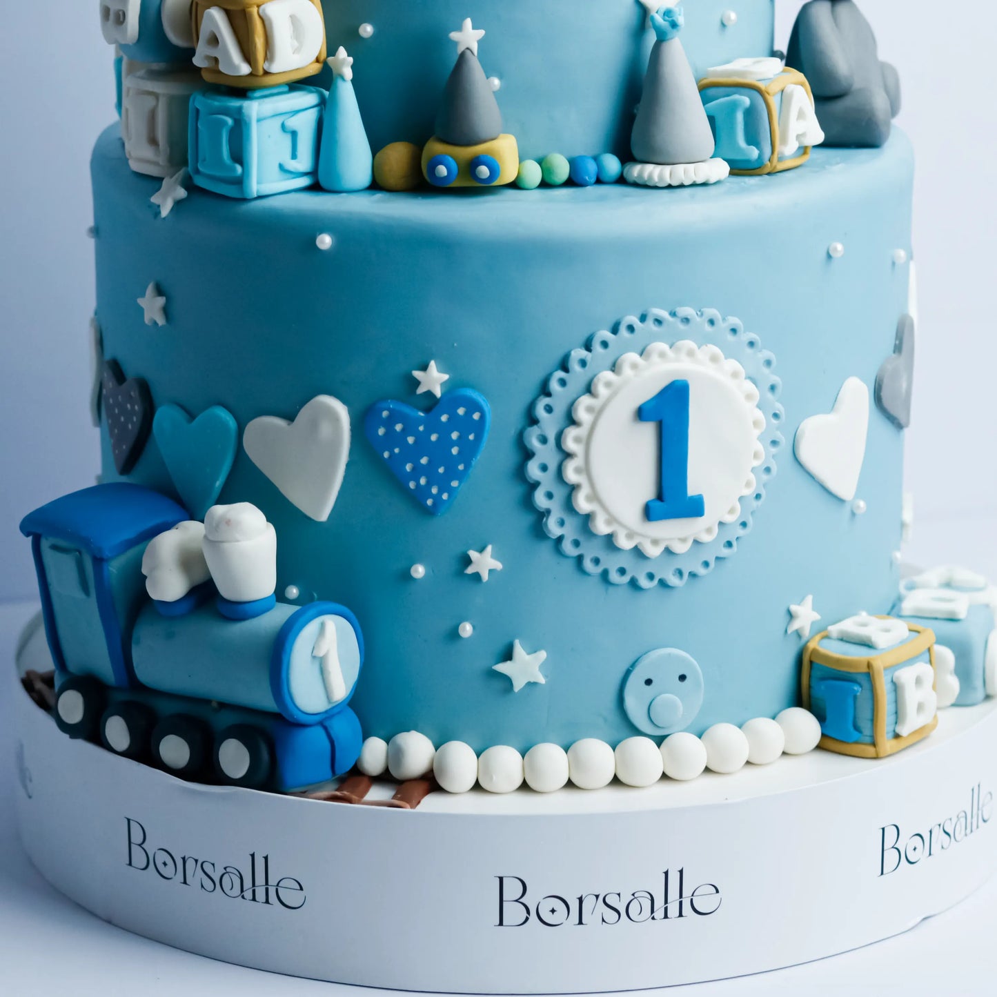 Two-Tier Baby boy 1st Birthday Cake