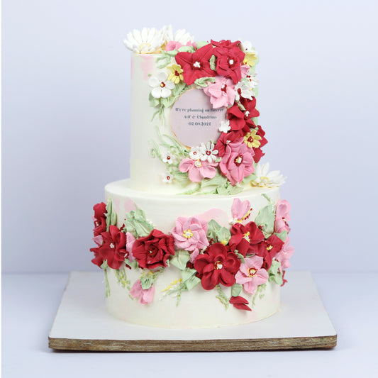 Two-Tier Sweet Floral Marriage Day Cake