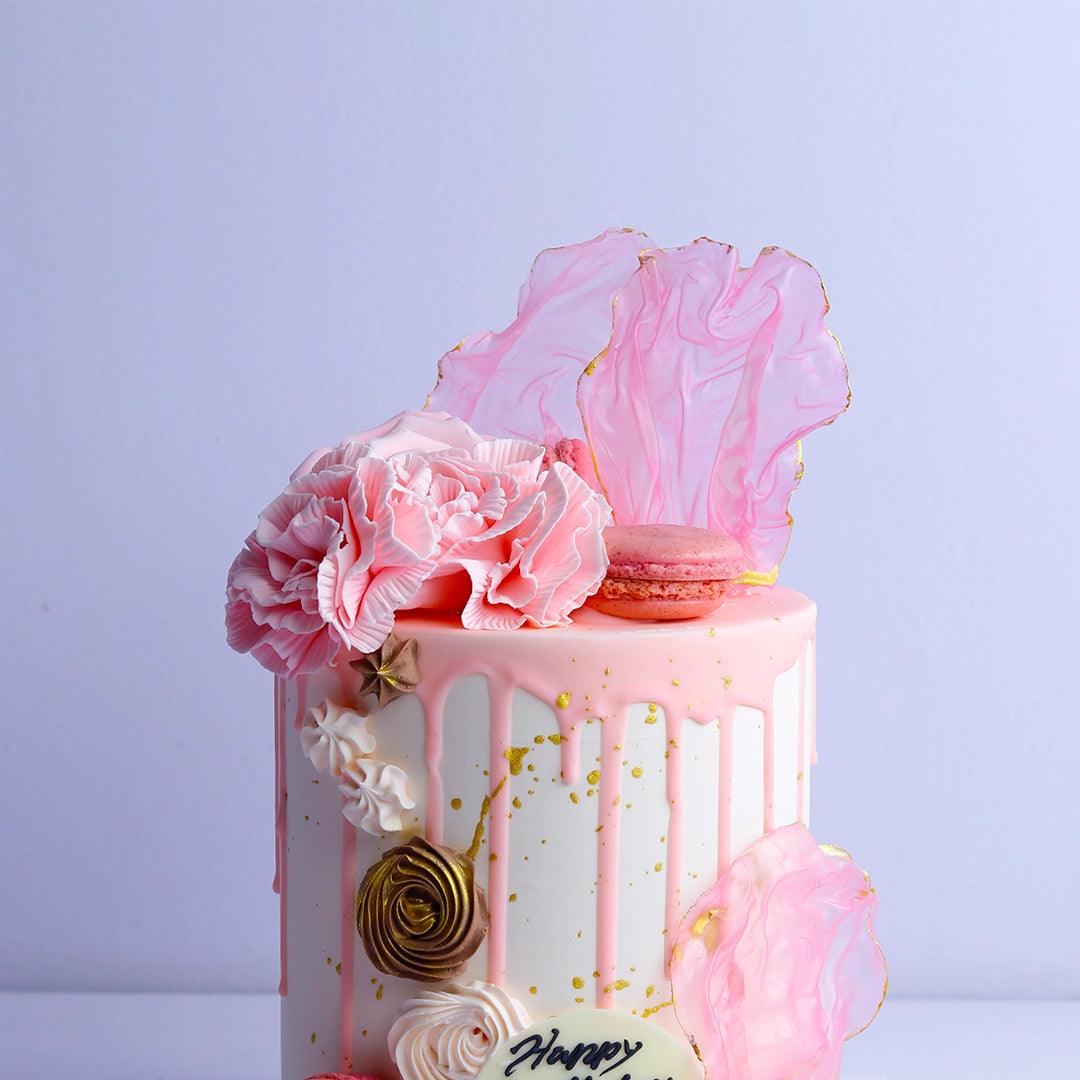 Pink Floral Anniversary Cake - Borsalle